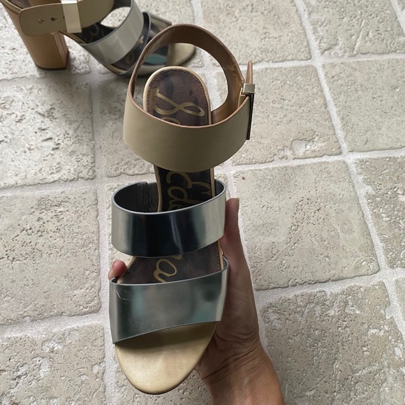 Sam Edelman high heel sandals silver and tan leather Size 10. - Picture 5 of 6